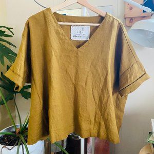 notPERFECTLINEN boxy linen top in bronze